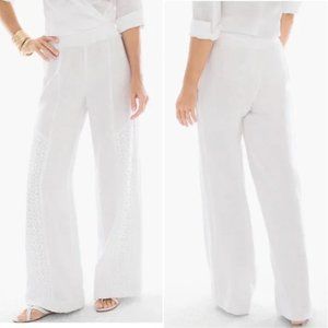 Chico’s Black Label Lace-Insert Wide Leg Palazzo Linen Pants In White Size XL 3